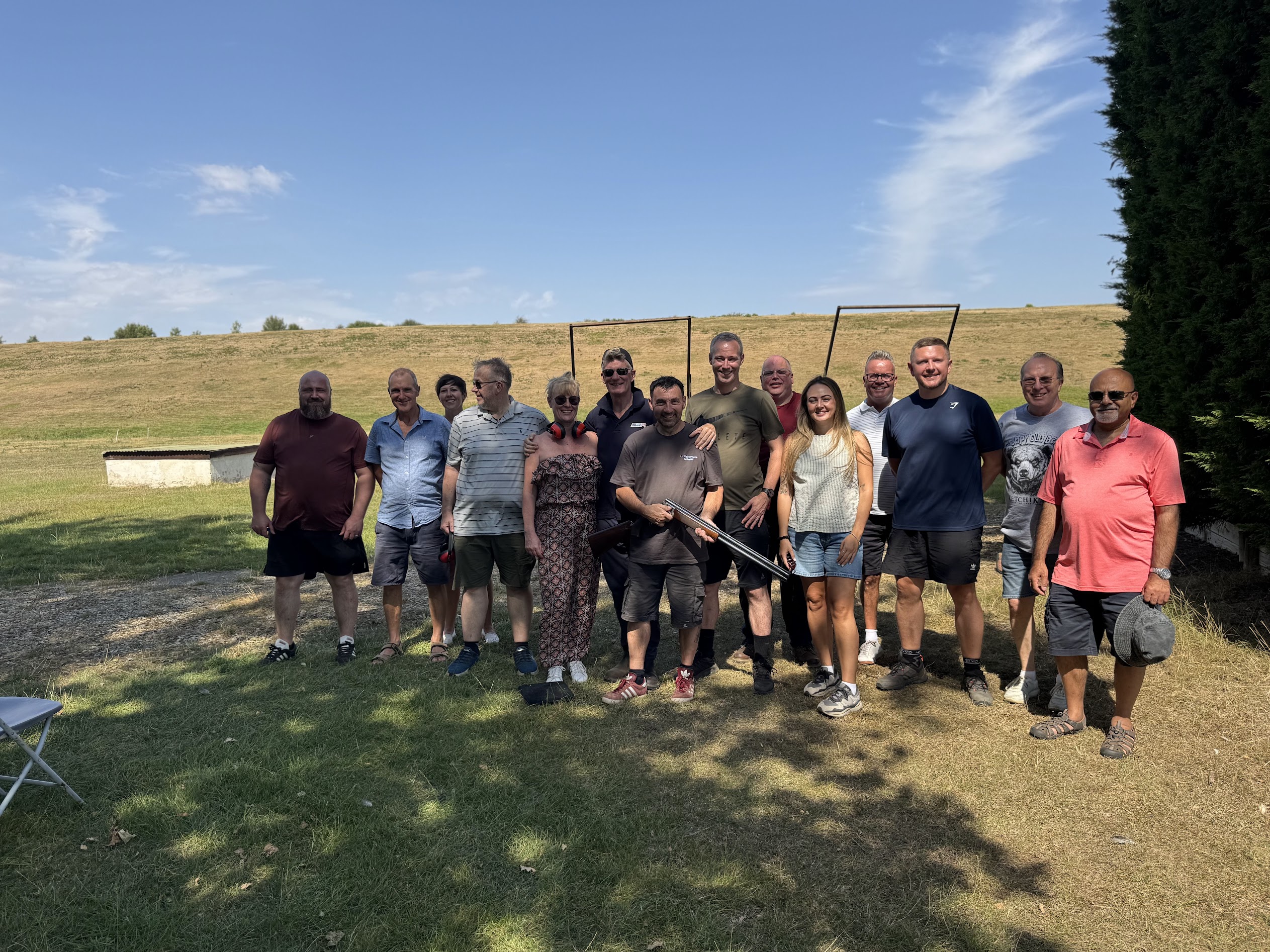 Corporate group at a clay pigeon shooting team building day at Yorkshire Activity Centre near York
