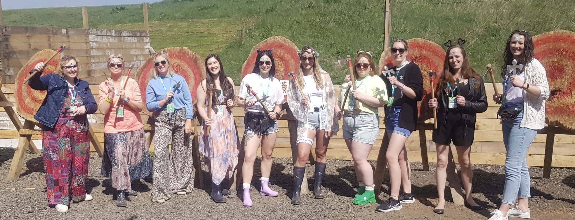 Hen party group at axe throwing range